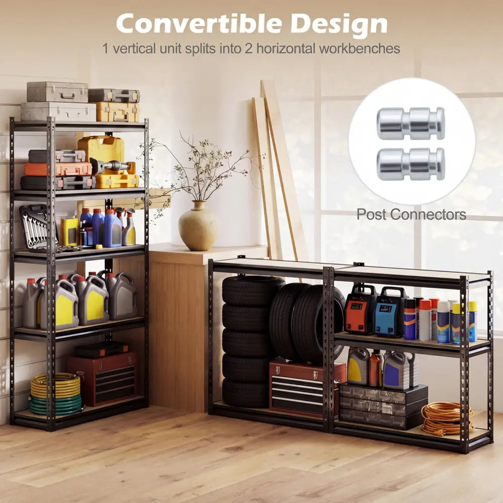 5-Tier Garage Shelving Unit 2200 LBS Heavy Duty Metal Storage Shelves-Set of 3 - Black - Garages
