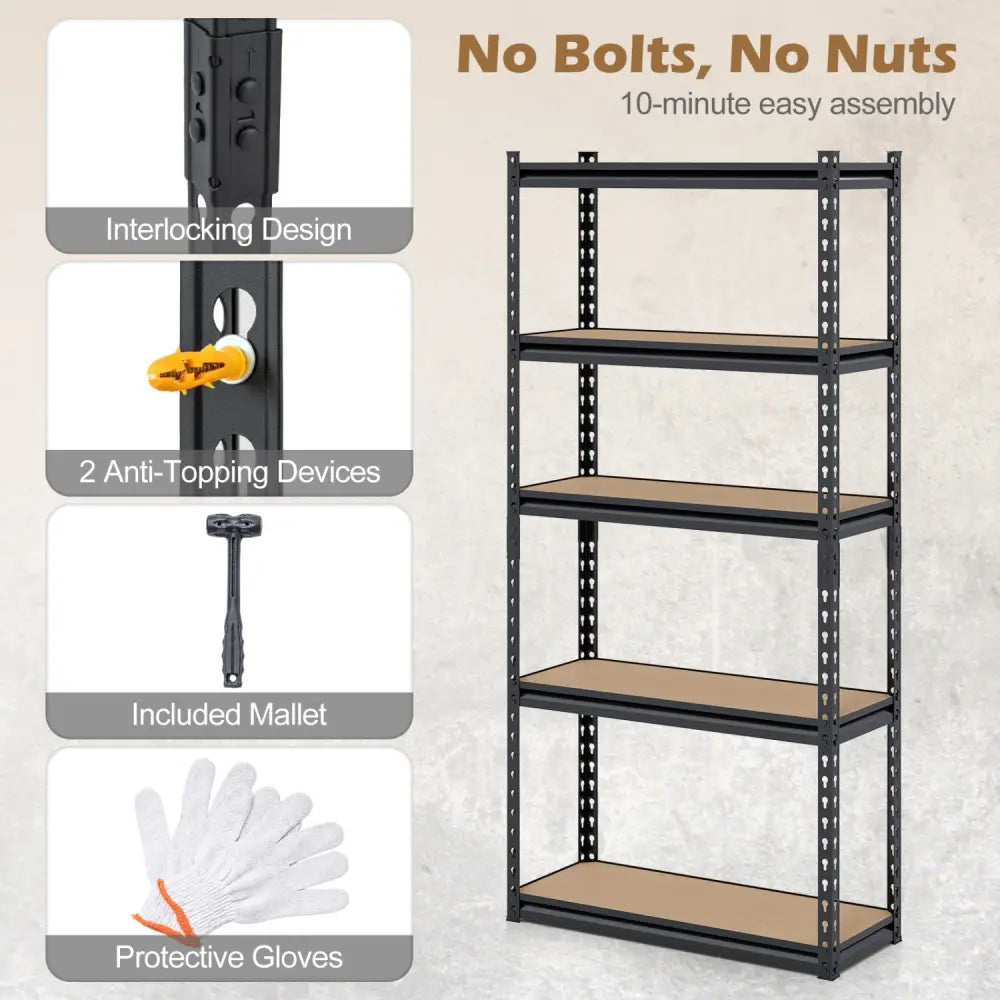 5-Tier Garage Shelving Unit 2200 LBS Heavy Duty Metal Storage Shelves-Set of 4 - Black - Garages
