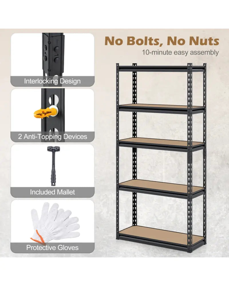 5-Tier Garage Shelving Unit 2200 LBS Heavy Duty Metal Storage Shelves-Set of 4 - Black - Garages