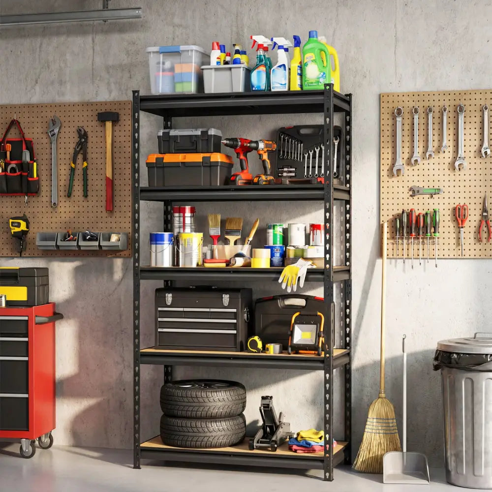 5-Tier Garage Shelving Unit 2200 LBS Heavy Duty Metal Storage Shelves-Set of 3 - Black - Garages