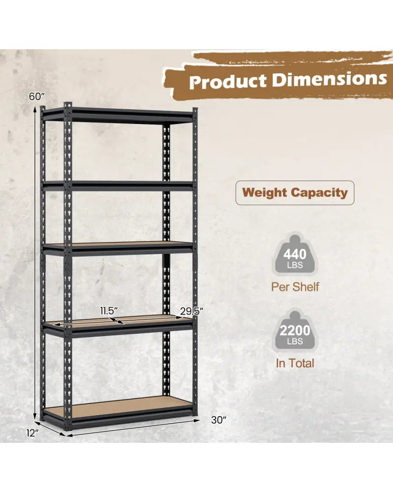 5-Tier Garage Shelving Unit 2200 LBS Heavy Duty Metal Storage Shelves-Set of 4 - Black - Garages