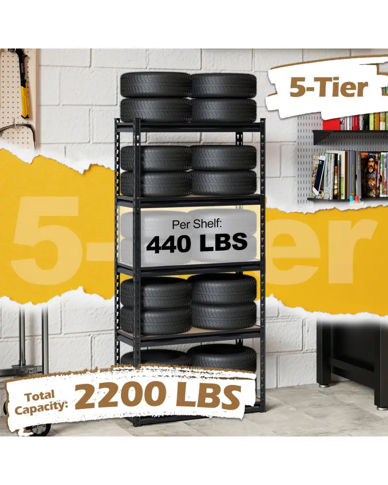 5-Tier Garage Shelving Unit 2200 LBS Heavy Duty Metal Storage Shelves-Set of 3 - Black - Garages