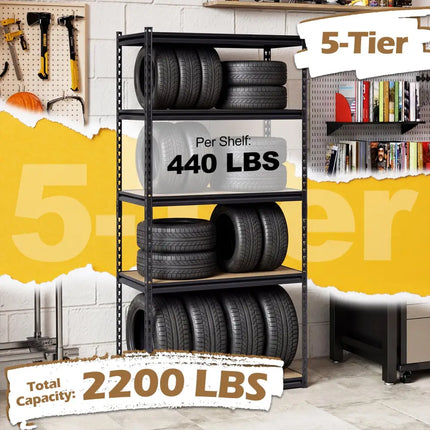 5-Tier Garage Shelving Unit 2200 LBS Metal Storage Shelves Adjustable Utility Rack-Set of 2 - Garages