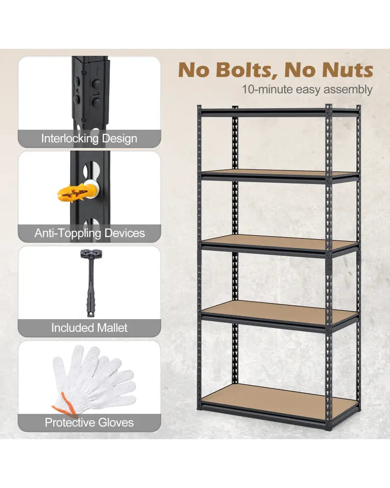 5-Tier Garage Shelving Unit 2200 LBS Metal Storage Shelves Adjustable Utility Rack-1 piece - Garages