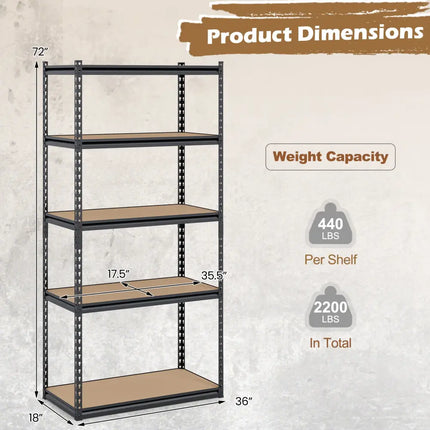 5-Tier Garage Shelving Unit 2200 LBS Metal Storage Shelves Adjustable Utility Rack-Set of 2 - Garages