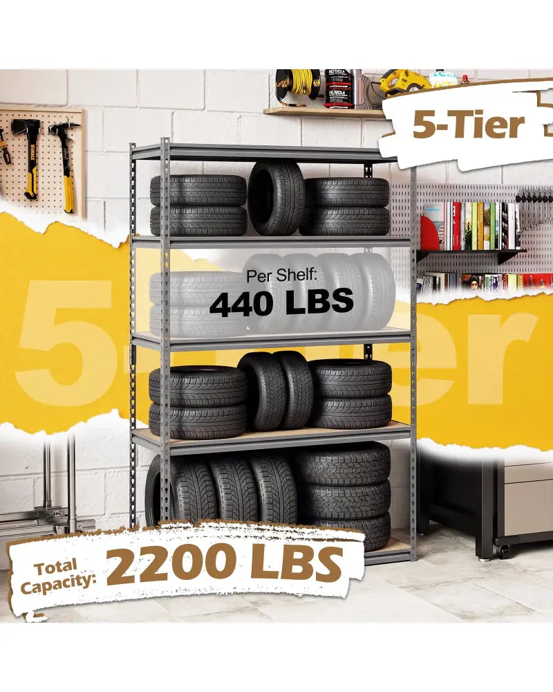 5-Tier Garage Shelving Unit 2200 LBS Metal Storage Shelves Adjustable Utility Rack for Warehouse-Set of 4 - Garages