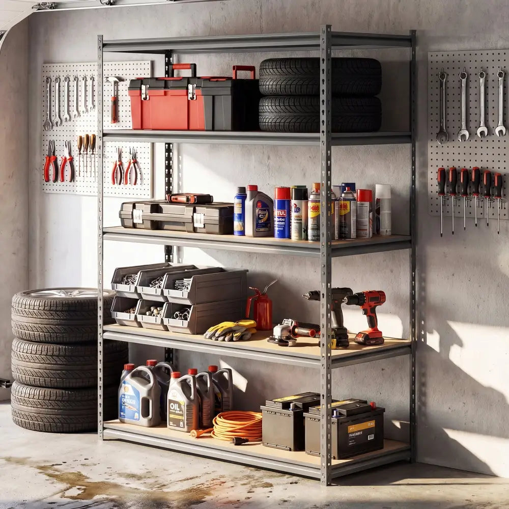 5-Tier Garage Shelving Unit 2200 LBS Metal Storage Shelves Adjustable Utility Rack for Warehouse-Set of 4 - Garages