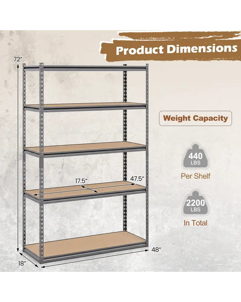 5-Tier Garage Shelving Unit 2200 LBS Metal Storage Shelves Adjustable Utility Rack for Warehouse-Set of 4 - Garages
