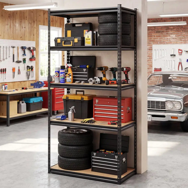 5-Tier Garage Shelving Unit 2200 LBS Metal Storage Shelves Adjustable Utility Rack-Set of 2 - Garages