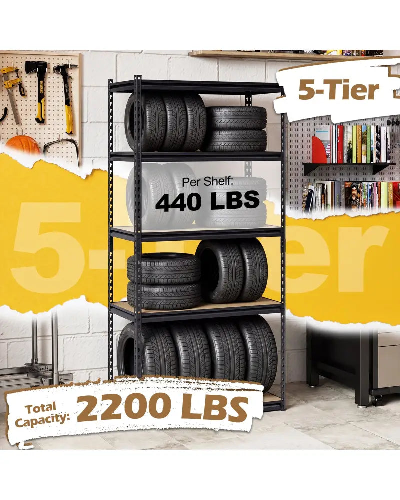 5-Tier Garage Shelving Unit 2200 LBS Metal Storage Shelves Adjustable Utility Rack-Set of 2 - Garages
