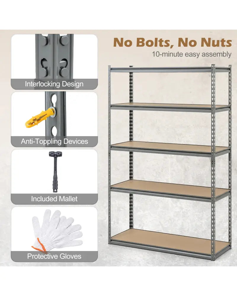 5-Tier Garage Shelving Unit 2200 LBS Metal Storage Shelves Adjustable Utility Rack for Warehouse-Set of 4 - Garages