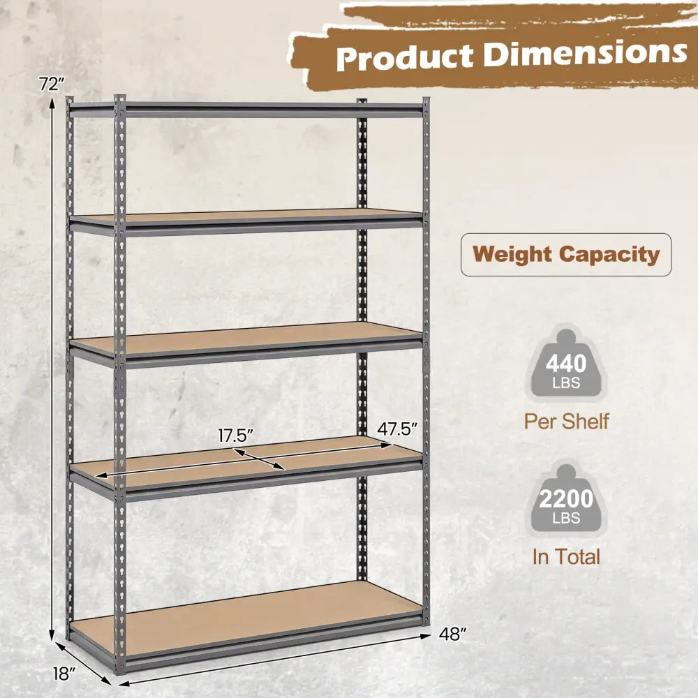5-Tier Garage Shelving Unit 2200 LBS Metal Storage Shelves Adjustable Utility Rack for Warehouse-Set of 2 - Garages