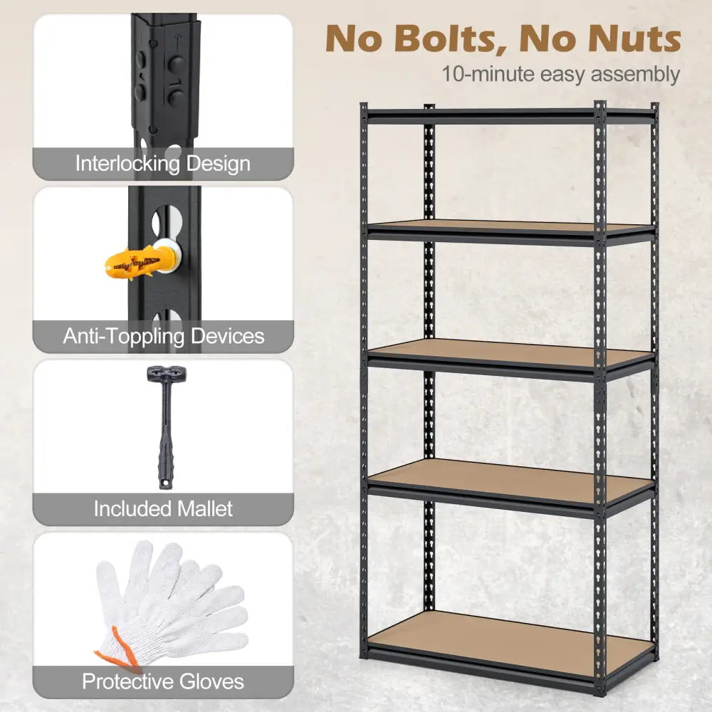 5-Tier Garage Shelving Unit 2200 LBS Metal Storage Shelves Adjustable Utility Rack-Set of 3 - Garages