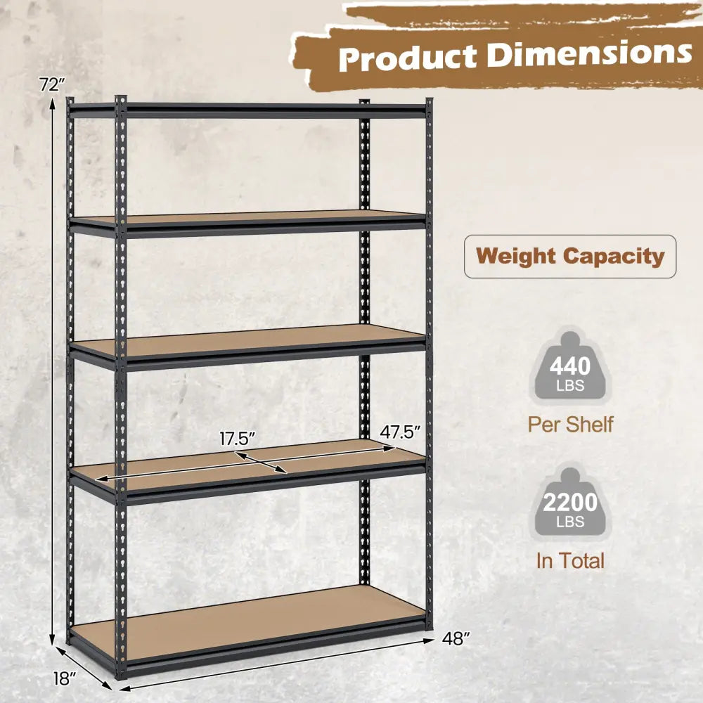 5-Tier Garage Shelving Unit for Warehouse and Basement-1 piece - Black - Garages