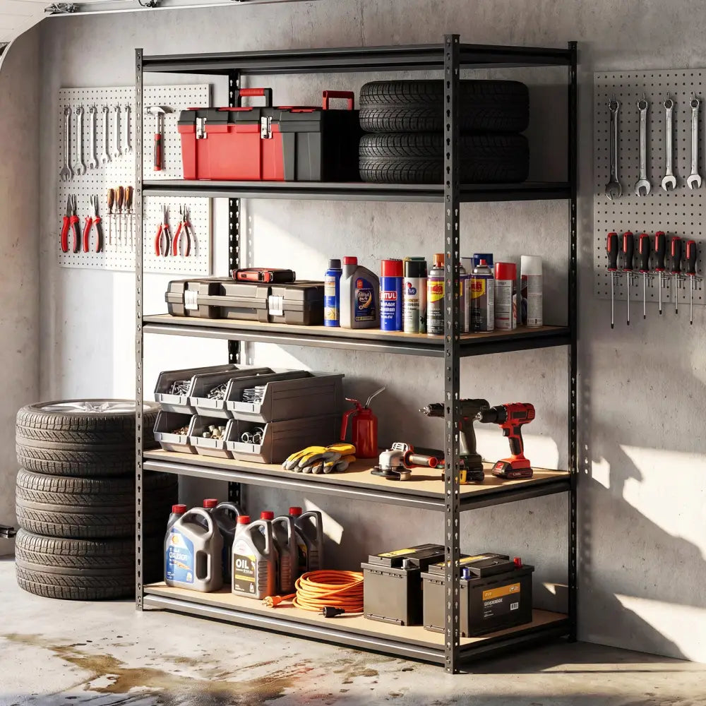 5-Tier Garage Shelving Unit for Warehouse and Basement-Set of 2 - Black - Garages