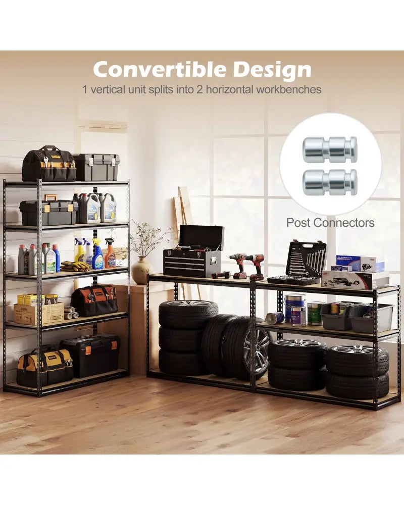5-Tier Garage Shelving Unit for Warehouse and Basement-Set of 3 - Black - Garages