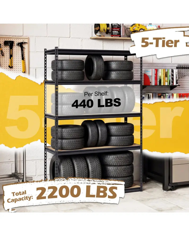5-Tier Garage Shelving Unit for Warehouse and Basement-Set of 4 - Black - Garages
