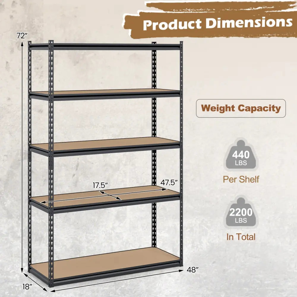 5-Tier Garage Shelving Unit for Warehouse and Basement-Set of 4 - Black - Garages