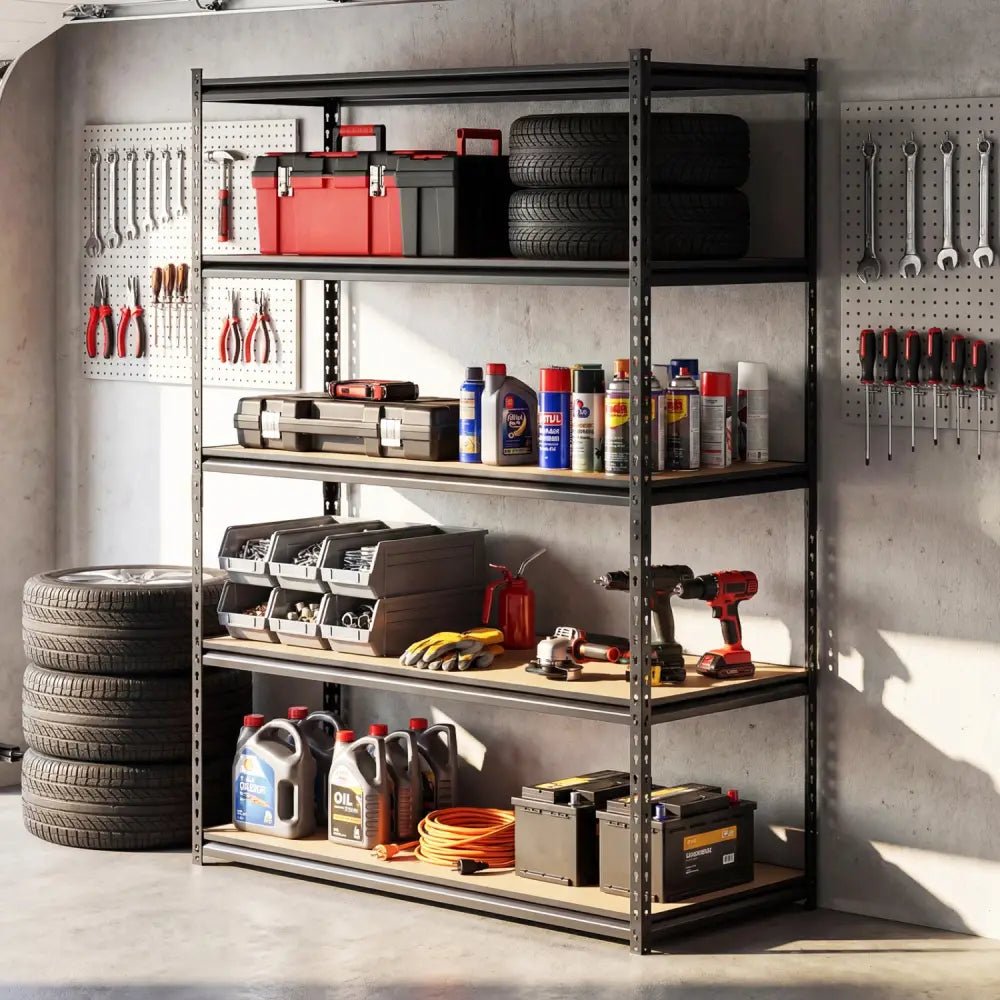5-Tier Garage Shelving Unit for Warehouse and Basement-Set of 4 - Black - Garages