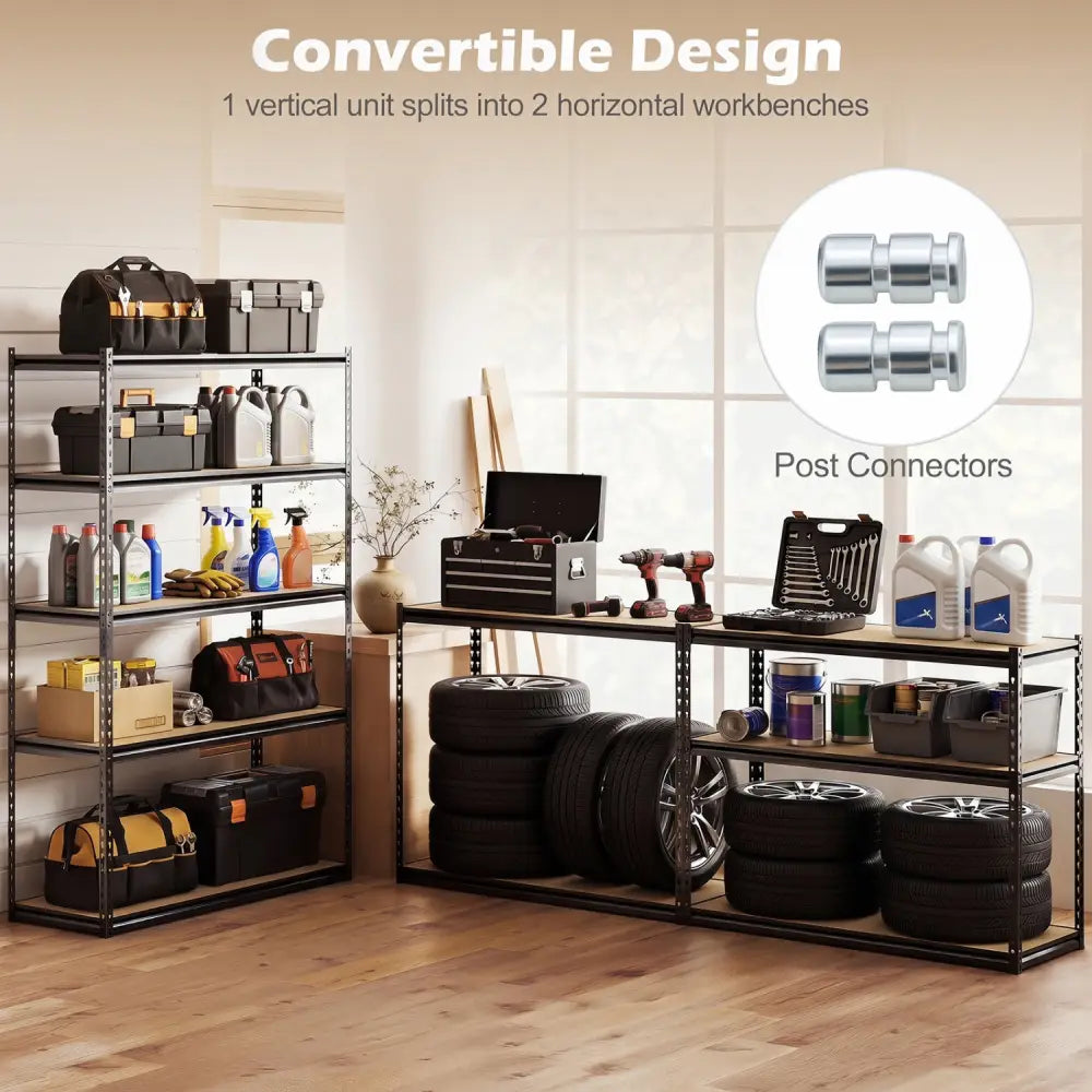 5-Tier Garage Shelving Unit for Warehouse and Basement-Set of 4 - Black - Garages