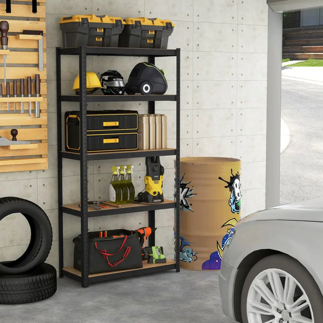 5-Tier Heavy Duty Metal Shelving Unit with 2000 LBS Total Load Capacity-Black - Black - Garages