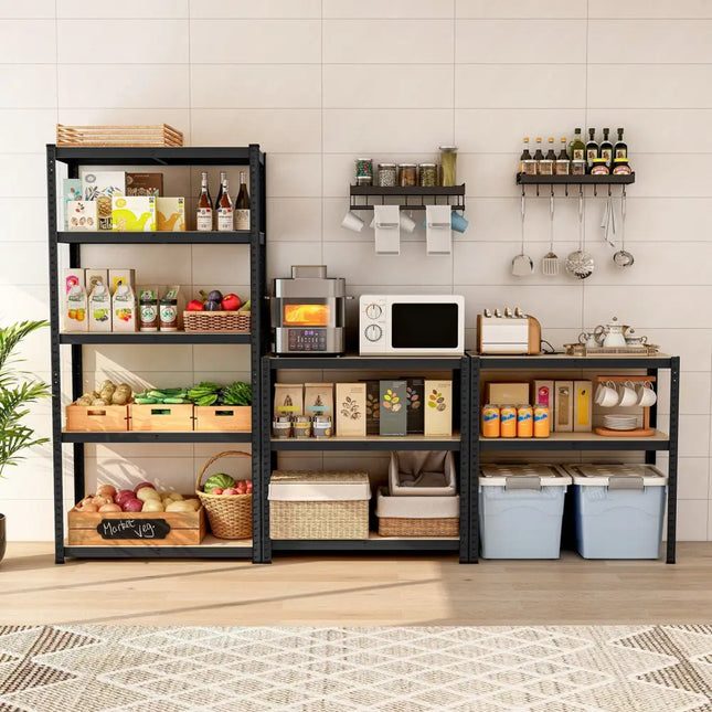 5-Tier Heavy Duty Metal Shelving Unit with 2000 LBS Total Load Capacity-Black - Black - Garages