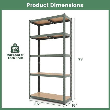 5-Tier Heavy Duty Metal Shelving Unit with 2000 LBS Total Load Capacity-Gray - Gray - Garages