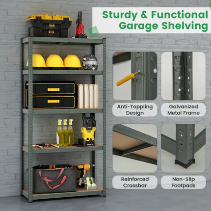 5-Tier Heavy Duty Metal Shelving Unit with 2000 LBS Total Load Capacity-Gray - Gray - Garages