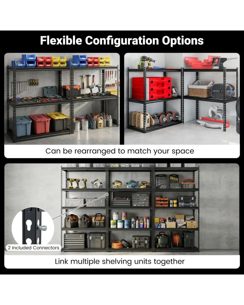 5-Tier Heavy-Duty Metal Shelving Unit with Adjustable Wire Rack Set of 4 - Black - Sheds & Outdoor Storage