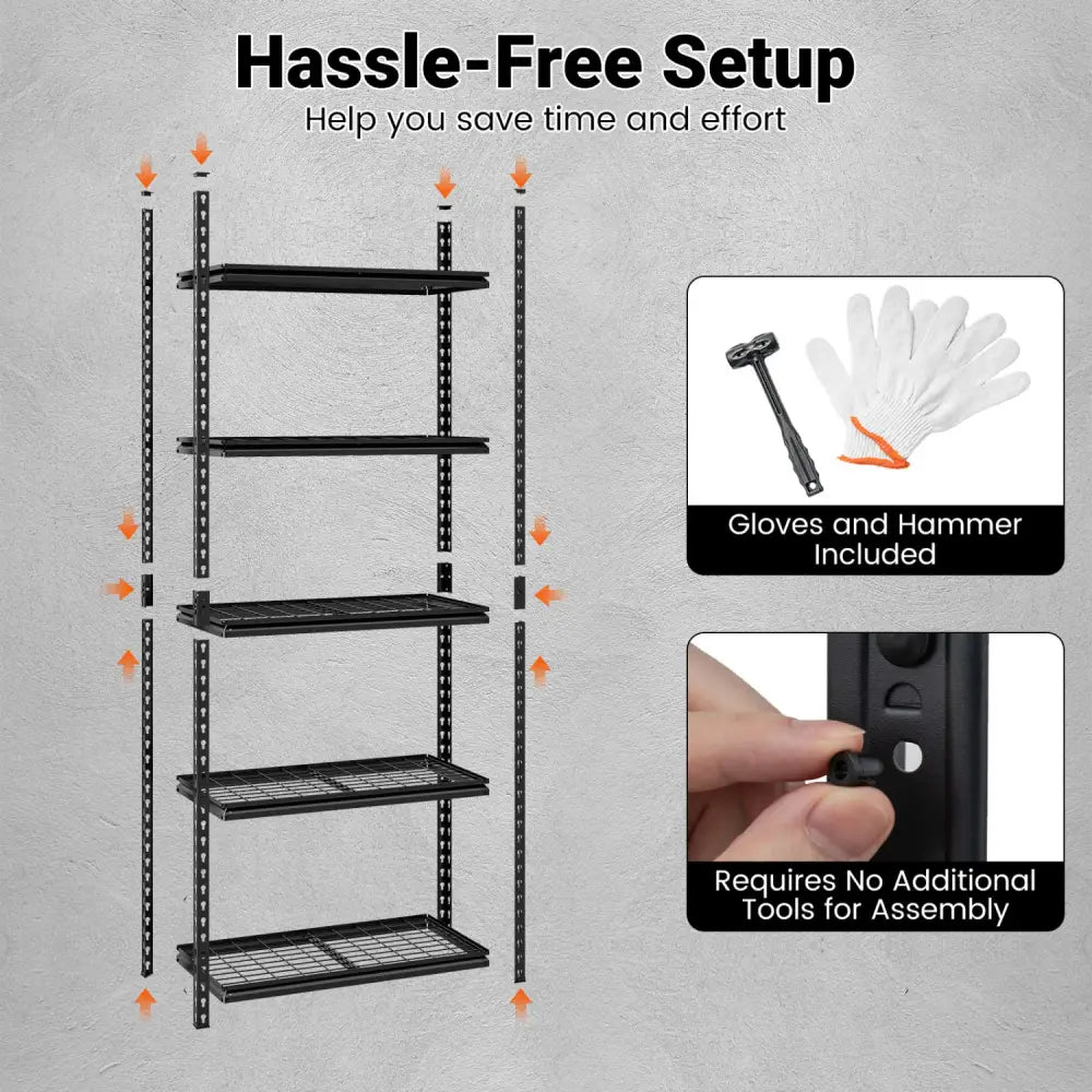 5-Tier Heavy-Duty Metal Shelving Unit with Adjustable Wire Rack Set of 4 - Black - Sheds & Outdoor Storage