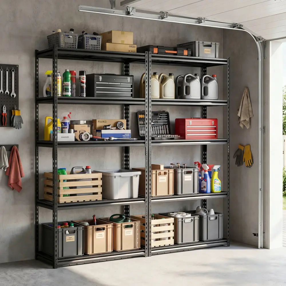5-Tier Heavy-Duty Metal Shelving Unit with Adjustable Wire Rack Set of 4 - Black - Sheds & Outdoor Storage