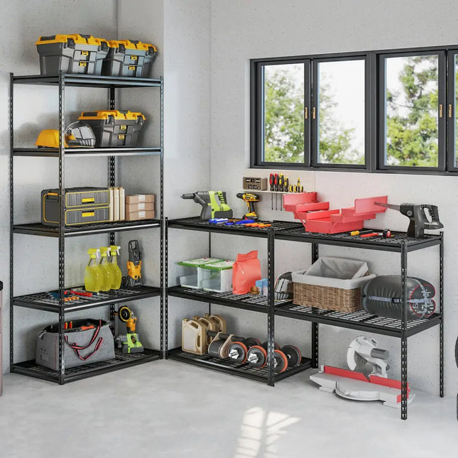 5-Tier Heavy-Duty Metal Shelving Unit with Adjustable Wire Rack Set of 2 - Black - Sheds & Outdoor Storage