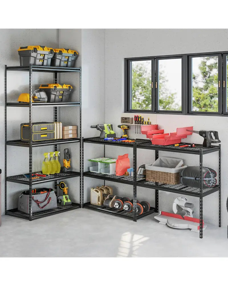5-Tier Heavy-Duty Metal Shelving Unit with Adjustable Wire Rack Set of 4 - Black - Sheds & Outdoor Storage