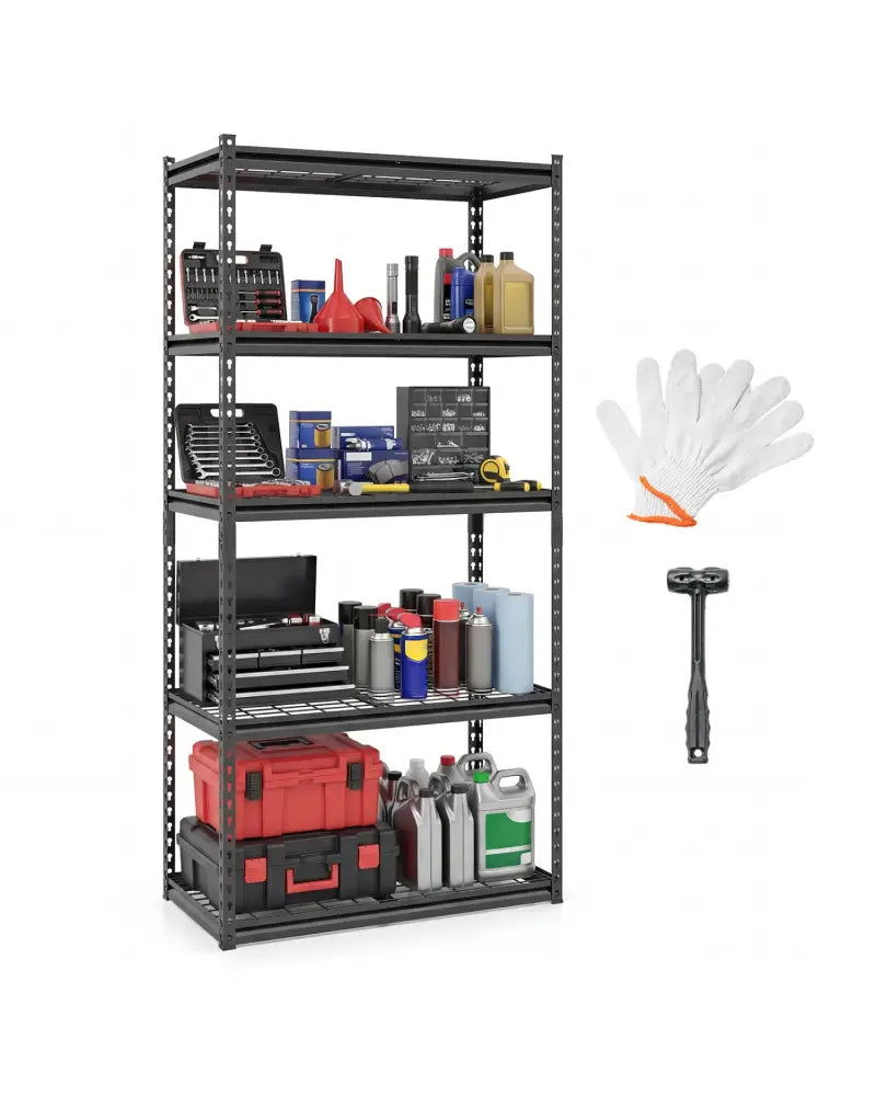 5-Tier Heavy-Duty Metal Shelving Unit with Adjustable Wire Rack Set of 1 - Black - Sheds & Outdoor Storage