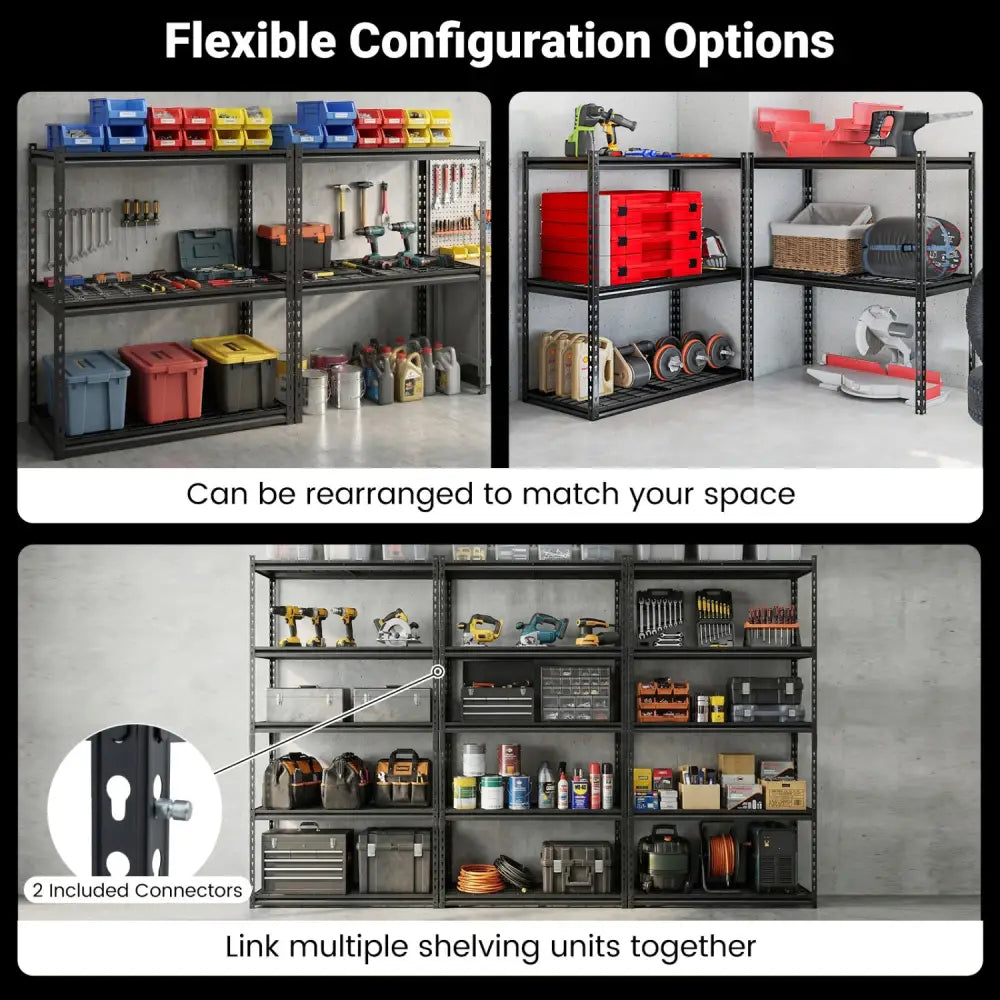 5-Tier Heavy-Duty Metal Shelving Unit with Adjustable Wire Rack Set of 3 - Black - Sheds & Outdoor Storage
