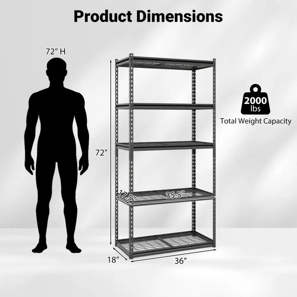 5-Tier Heavy-Duty Metal Shelving Unit with Adjustable Wire Rack Set of 4 - Black - Sheds & Outdoor Storage