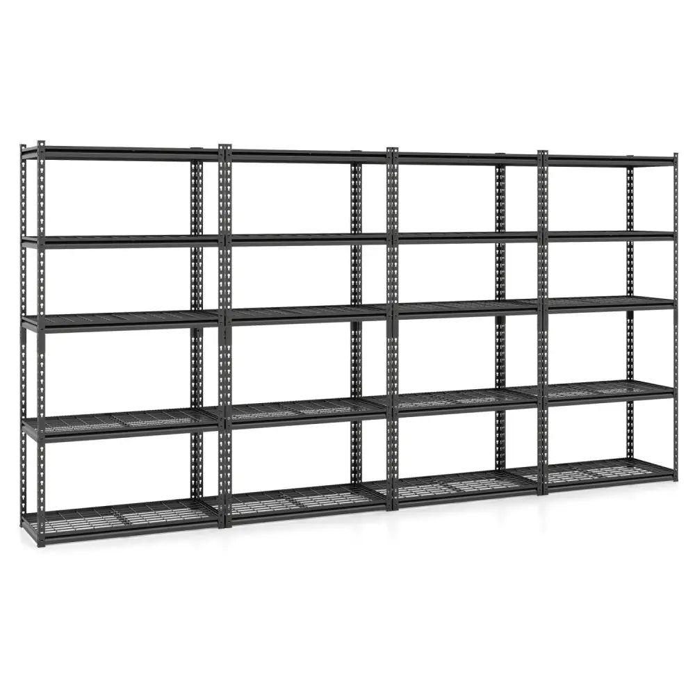 5-Tier Heavy-Duty Metal Shelving Unit with Adjustable Wire Rack Set of 4 - Black - Sheds & Outdoor Storage