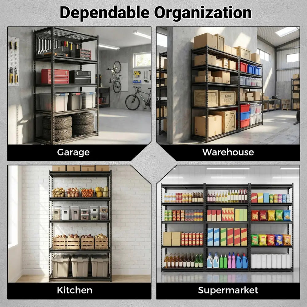 5-Tier Heavy-Duty Metal Shelving Unit with Adjustable Wire Rack Set of 4 - Black - Sheds & Outdoor Storage
