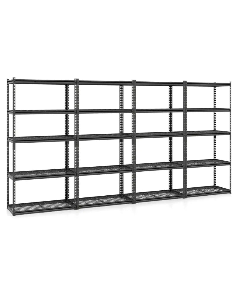 5-Tier Heavy-Duty Metal Shelving Unit with Adjustable Wire Rack Set of 4 - Black - Sheds & Outdoor Storage
