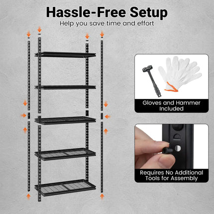 5-Tier Heavy-Duty Metal Shelving Unit with Adjustable Wire Rack Set of 2 - Black - Sheds & Outdoor Storage