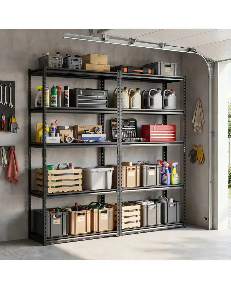 5-Tier Heavy-Duty Metal Shelving Unit with Adjustable Wire Rack Set of 4 - Black - Sheds & Outdoor Storage