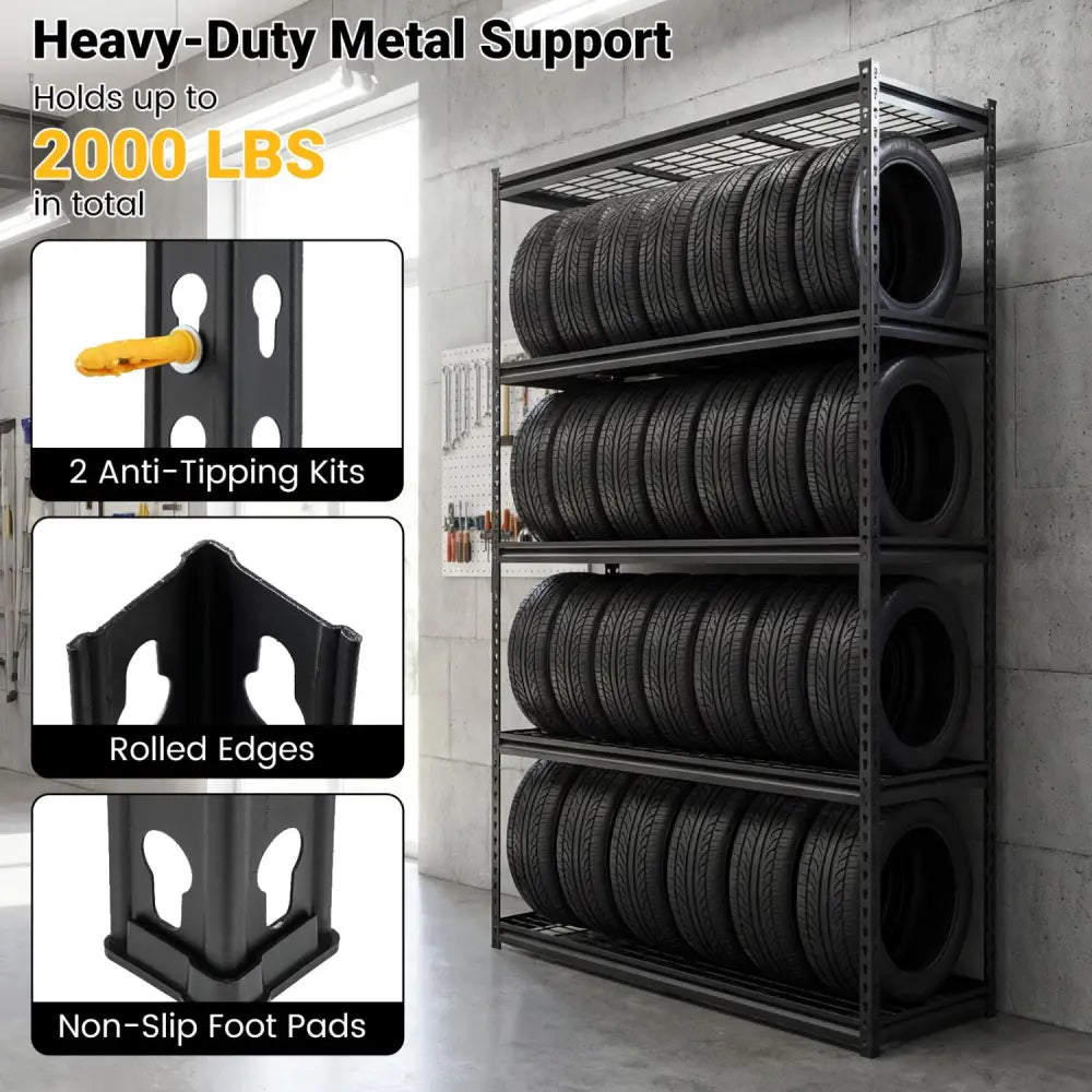 5-Tier Heavy-Duty Metal Shelving Unit with Adjustable Wire Rack Set of 4 - Black - Sheds & Outdoor Storage