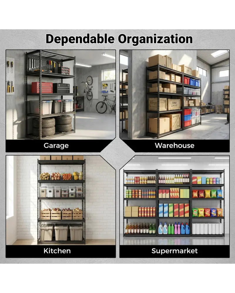 5-Tier Heavy-Duty Metal Shelving Unit with Adjustable Wire Rack Set of 4 - Black - Sheds & Outdoor Storage
