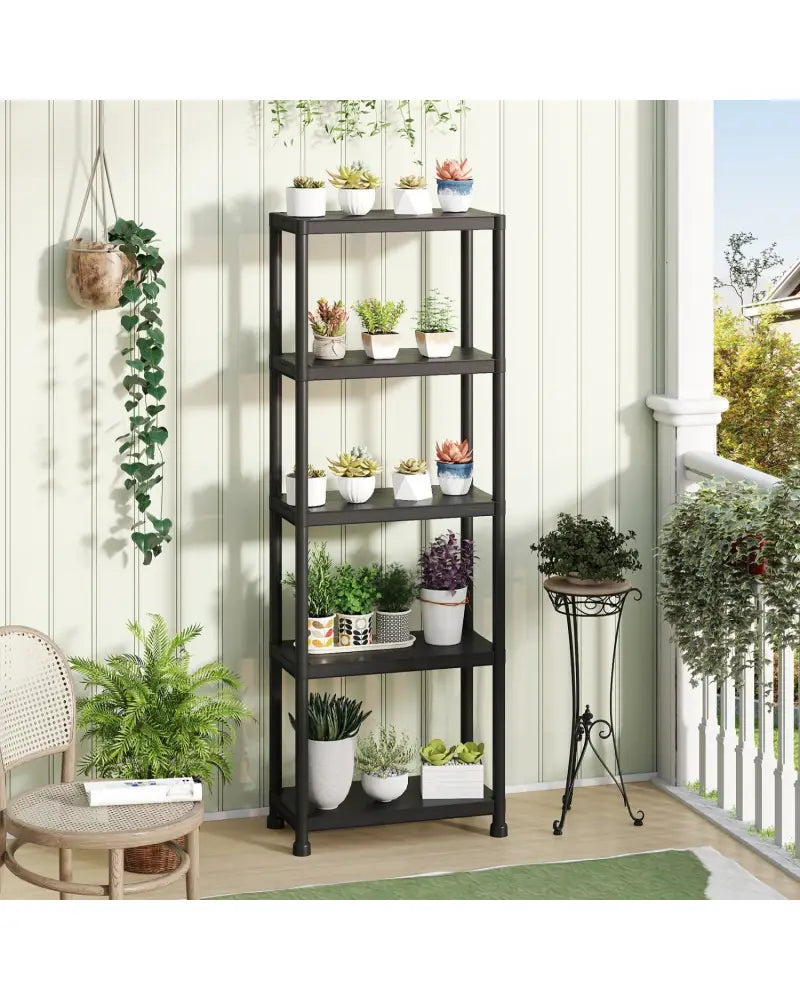 5-Tier Heavy-Duty Plastic Storage Shelves Freestanding Garage Shelving Unit - Black - Garages