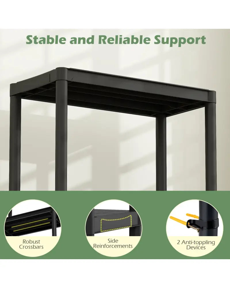 5-Tier Heavy-Duty Plastic Storage Shelves Freestanding Garage Shelving Unit - Black - Garages