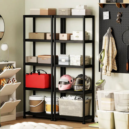 5-Tier Heavy-Duty Plastic Storage Shelves Freestanding Garage Shelving Unit - Black - Garages