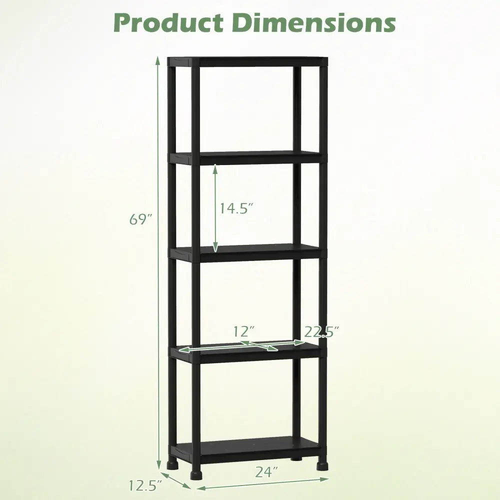 5-Tier Heavy-Duty Plastic Storage Shelves Freestanding Garage Shelving Unit - Black - Garages
