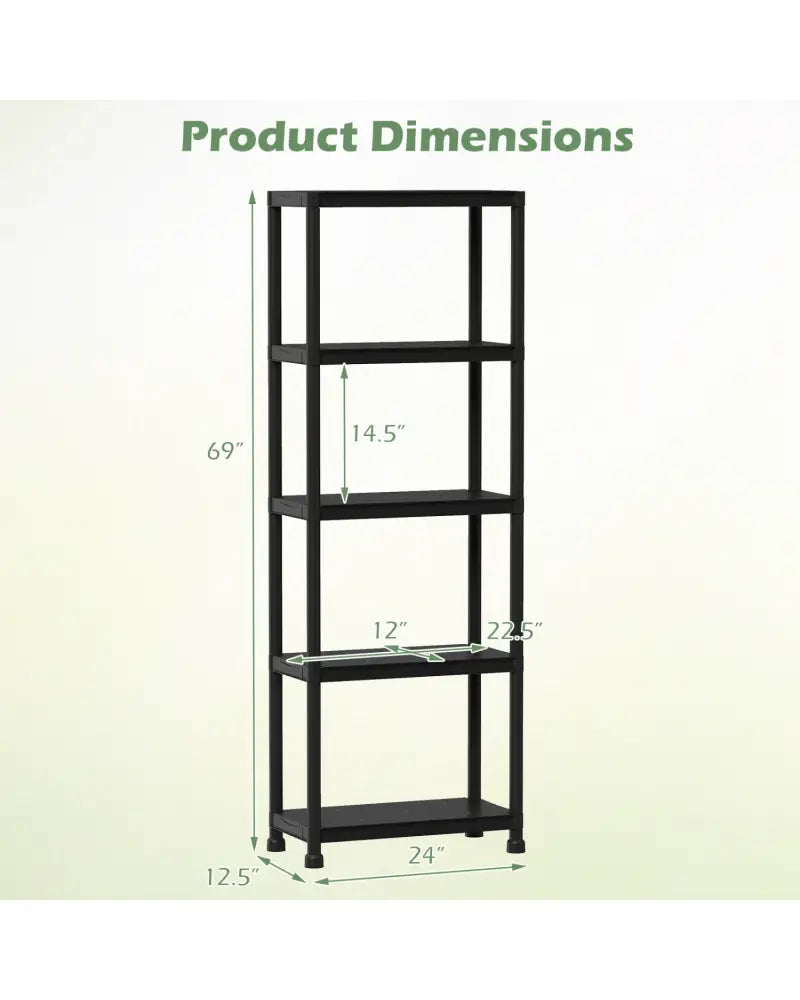 5-Tier Heavy-Duty Plastic Storage Shelves Freestanding Garage Shelving Unit - Black - Garages