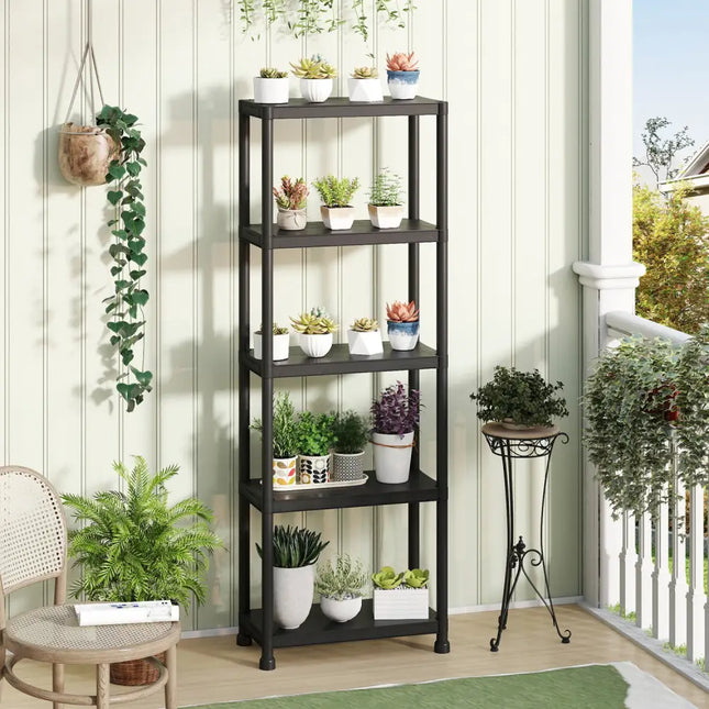 5-Tier Heavy-Duty Plastic Storage Shelves Freestanding Garage Shelving Unit - Black - Garages