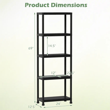 5-Tier Heavy-Duty Plastic Storage Shelves Freestanding Garage Shelving Unit - Black - Garages